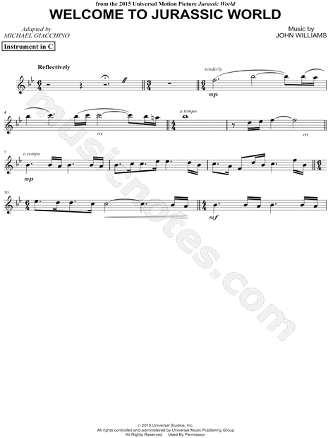 Print and download Welcome to Jurassic World - C Instrument sheet music fro...