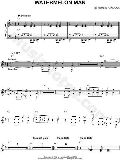 Herbie Hancock Watermelon Man Sheet Music In F Major Download Print Sku Mn0151992