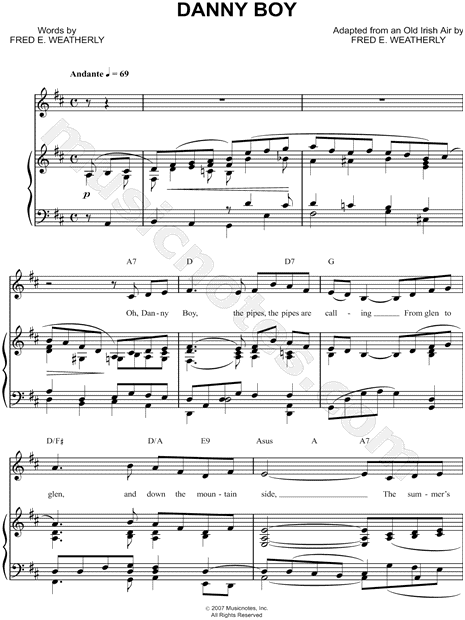 Danny Boy Sheet Music Free Key Of D