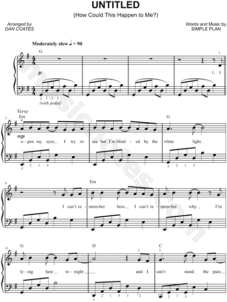 Simple Plan "Untitled" Sheet Music (Easy Piano) in G Major ...