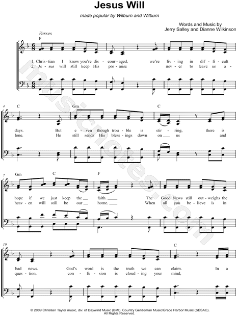 Wilburn and Wilburn "Jesus Will" Sheet Music in F Major ...