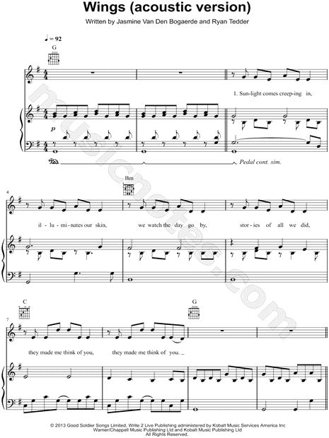 Birdy "Wings (Acoustic Version)" Sheet Music in G Major ...