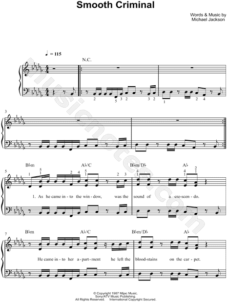 Michael Jackson "Smooth Criminal" Sheet Music (Easy Piano) in Bb Minor