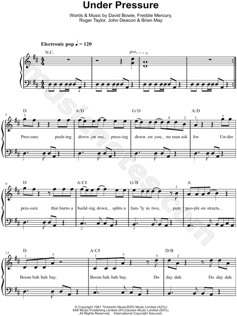 Queen "Under Sheet Music (Easy Piano) in D Major Download & - SKU: MN0154001