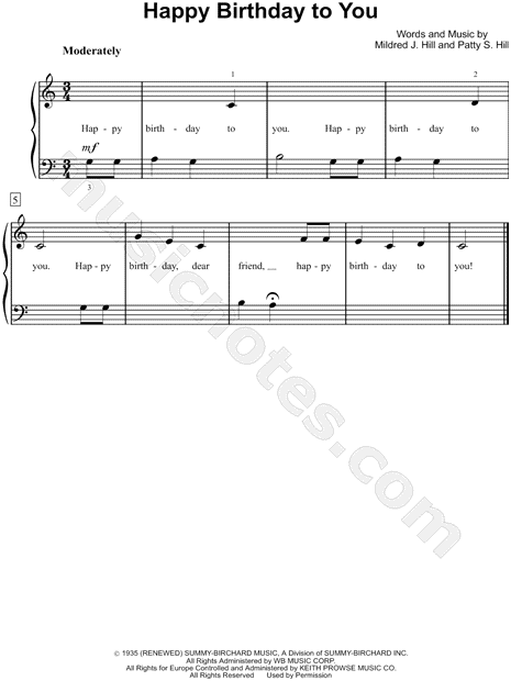 Mildred Hill Happy Birthday To You Sheet Music In C Major Download Print Sku Mn