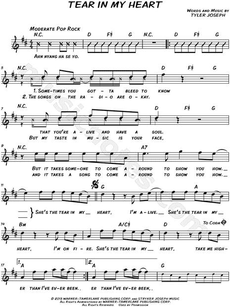 Twenty One Pilots "Tear in My Heart" Sheet Music 