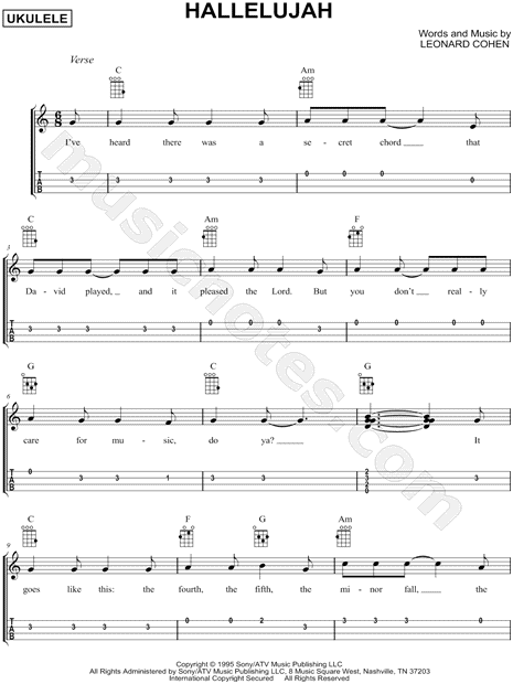 Leonard Cohen Ukulele Tab in C Major - Download & Print - SKU: MN0154459