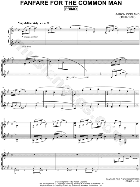 Aaron Copland Fanfare For The Common Man Sheet Music In Bb Major Download Print Sku Mn0155086