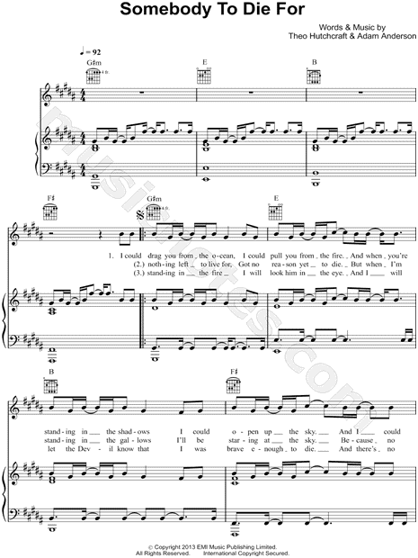 Hurts "Somebody to Die For" Sheet Music in G# Minor - Downlo