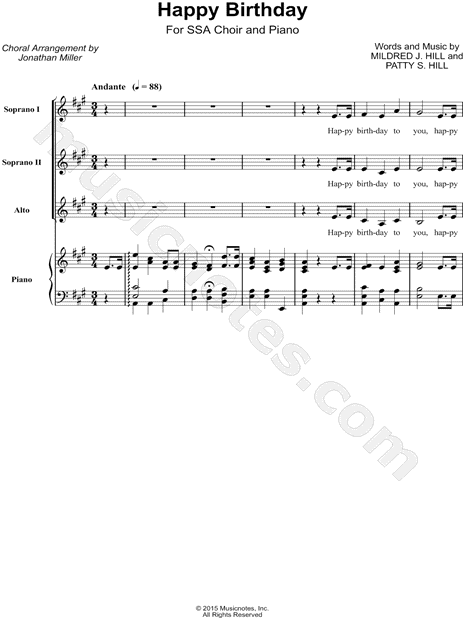 Mildred Hill "Happy Birthday to You!" (arr. Jonathan ...