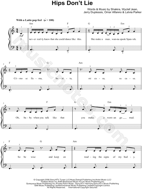 Print and download sheet music for Hips Don't Lie by Shakira. 