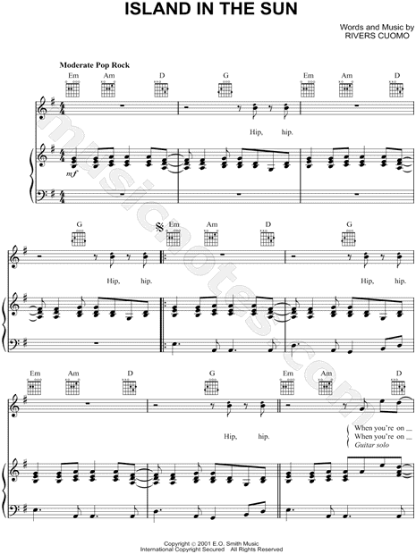 Weezer Island In The Sun Sheet Music In G Major Download