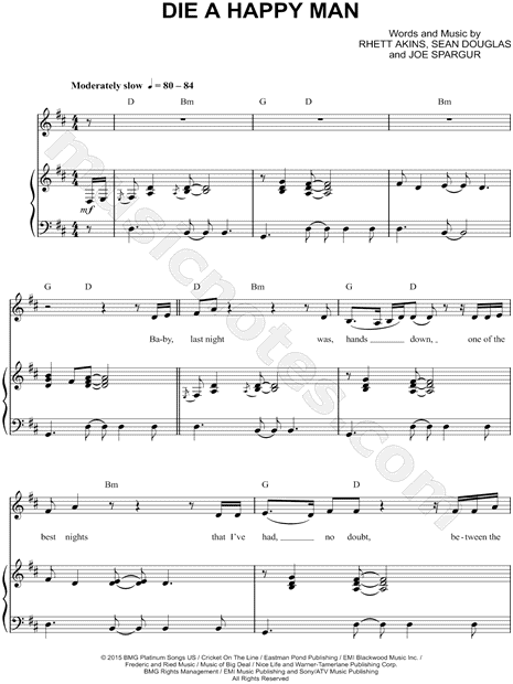 Thomas Rhett Die A Happy Man Sheet Music In D Major Transposable Download Print Sku Mn0156792