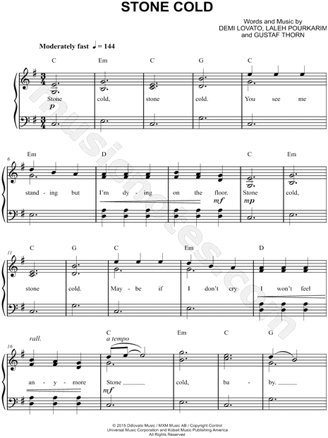 Picasso Alfombra de pies sal Demi Lovato "Stone Cold" Sheet Music (Easy Piano) in G Major - Download &  Print - SKU: MN0156979