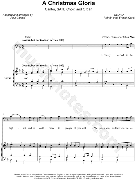 Paul Gibson "A Christmas Gloria" (arr. Paul Gibson) SATB Choir + Organ Choral Sheet Music in F ...