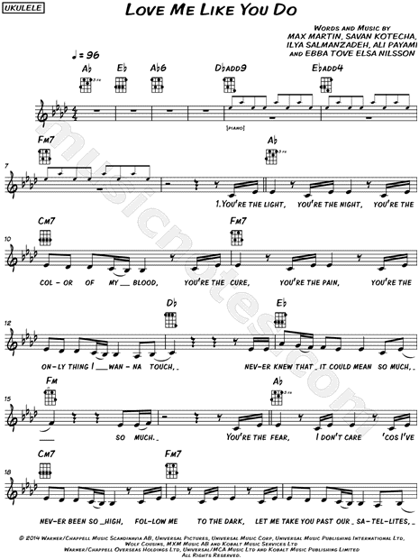 Ellie Goulding Love Me Like You Do Sheet Music Leadsheet