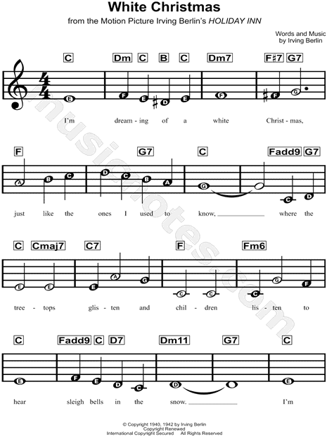 Irving Berlin "White Christmas" Sheet Music for Beginners in C Major - Download & Print - SKU ...