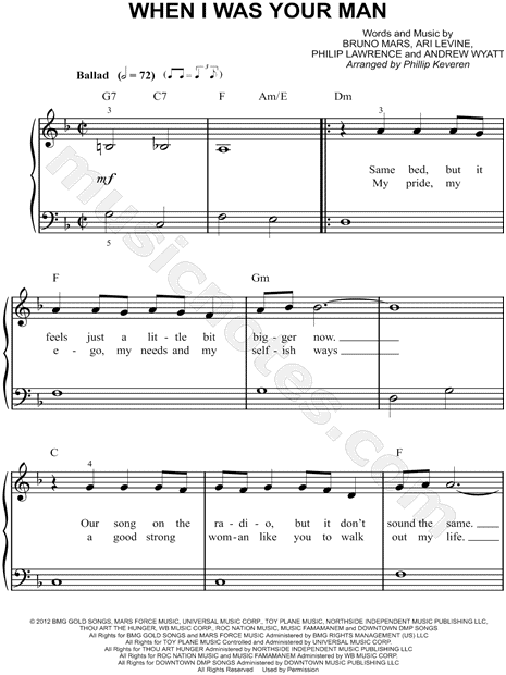 Bruno Mars When I Was Your Man Sheet Music Easy Piano In F Major Download Print Sku Mn0157515