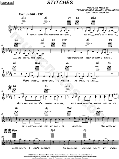 Shawn Mendes "Stitches" Sheet Music (Leadsheet) in Bb Minor - Download Print - SKU: MN0159749