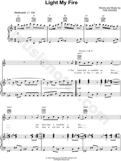 The Doors Light My Fire Sheet Music In A Minor Transposable Download Print Sku Mn