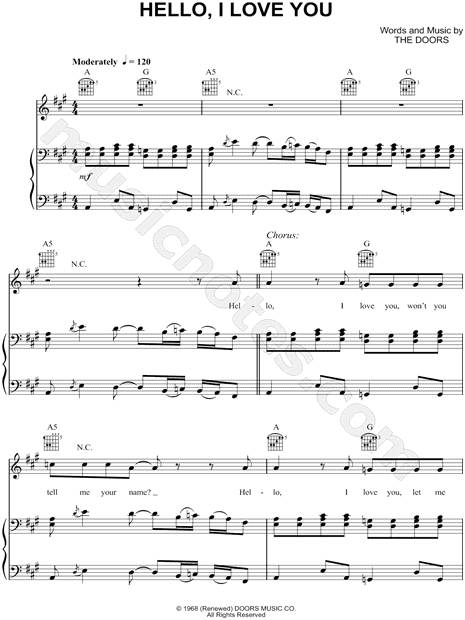The Doors Hello I Love You Sheet Music In A Major Download Print Sku Mn