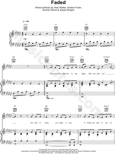 Alan Walker Faded Sheet Music In Eb Minor Transposable Download Print Sku Mn