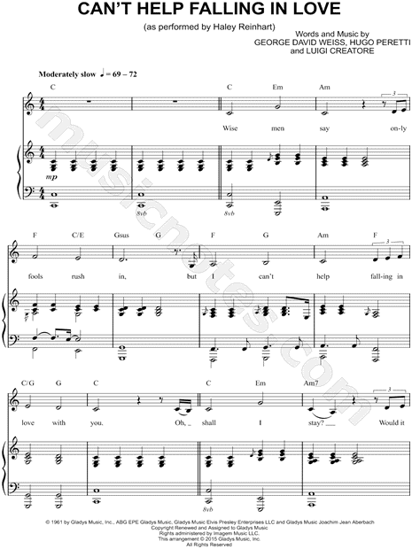 Haley Reinhart Can T Help Falling In Love Sheet Music In C Major Transposable Download Print Sku Mn