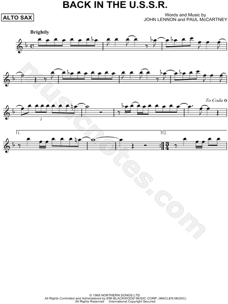 The Beatles Back In The U S S R Sheet Music Alto Saxophone Solo In F Major Download Print Sku Mn0161077