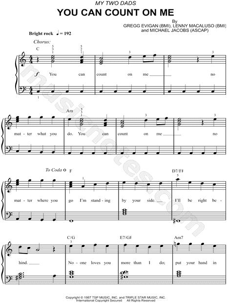 You Can Count On Me From My Two Dads Sheet Music Easy Piano In C Major Download Print Sku Mn