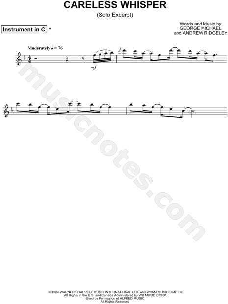 Careless Whisper Sheet Music Flute - Careless Whisper Melody, All Instruments Sheet music for Trumpet (In B Flat), Trombone, Flute ... : The video plays in the original speed first then half speed.