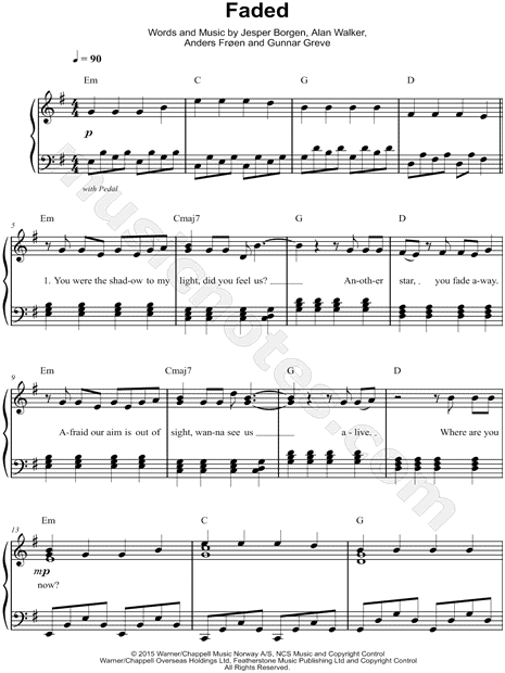 Alan Walker "Faded" Sheet Music (Easy Piano) in E Minor ...