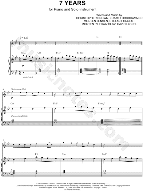 Lukas Graham Years - Piano Accompaniment" Sheet Music in G Minor - Download & Print - SKU: MN0161908