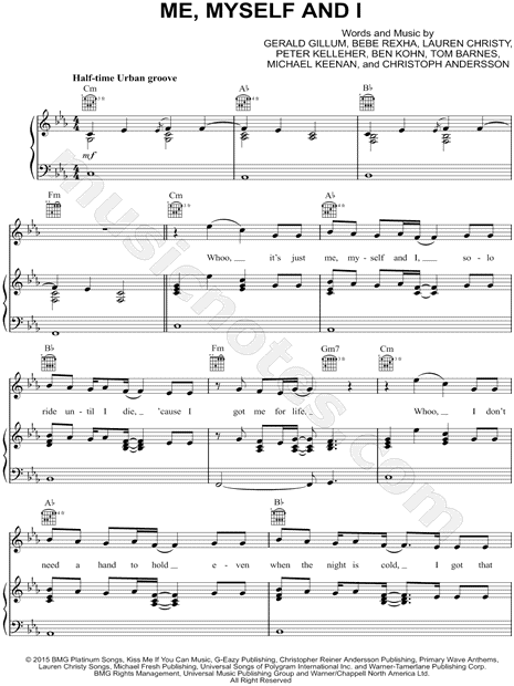G Eazy Me Myself And I Sheet Music In C Minor Transposable