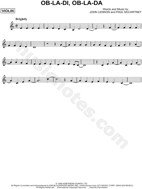The Beatles Ob La Di Ob La Da Sheet Music Violin Solo In C
