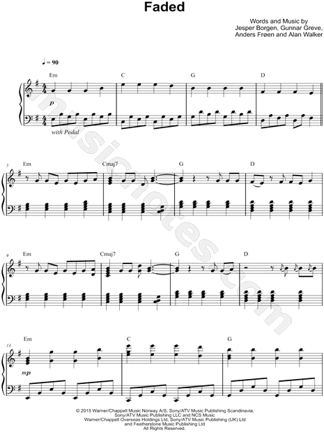 Alan Walker Faded Sheet Music Piano Solo In E Minor Download Print Sku Mn