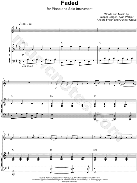 Alan Walker Faded Piano Accompaniment Sheet Music In E Minor Download Print Sku Mn