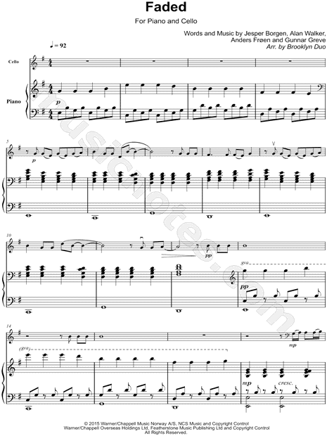 Brooklyn Duo "Faded" Sheet Music in G Major - Download 