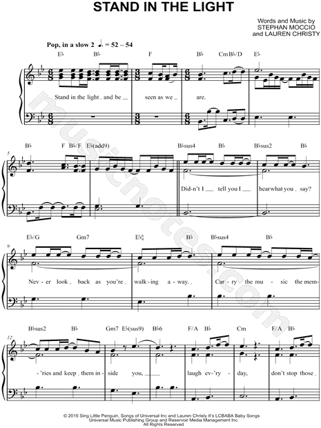 Jordan "Stand In the Light" Sheet (Easy Piano) in Bb Major - Download & Print - MN0164196