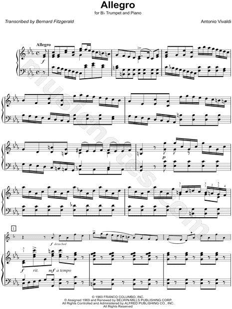 Antonio Vivaldi "Allegro - Trumpet & Piano" Sheet Music in C Minor