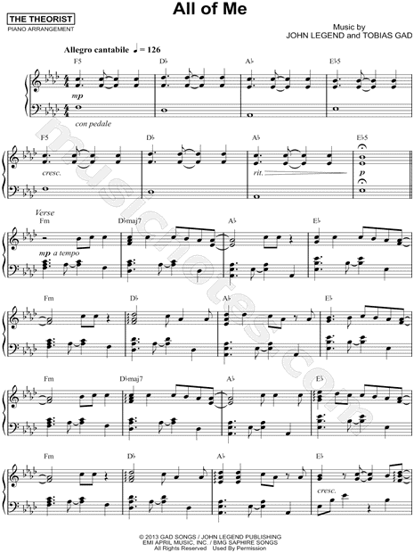 The Theorist All Of Me Sheet Music Piano Solo In Ab Major Download Print Sku Mn