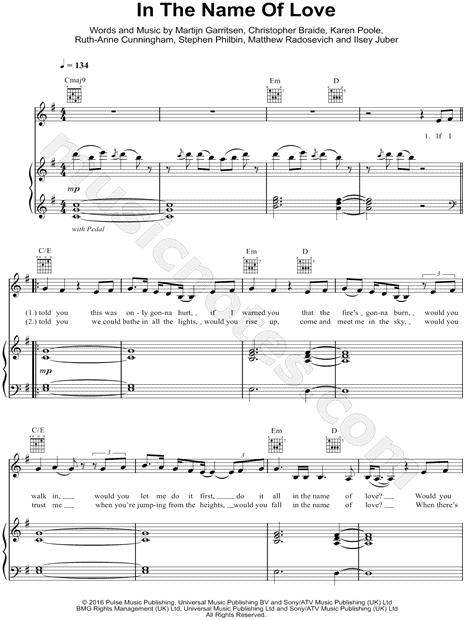 Martin Garrix Bebe Rexha In The Name Of Love Sheet Music In G Major Transposable Download Print Sku Mn