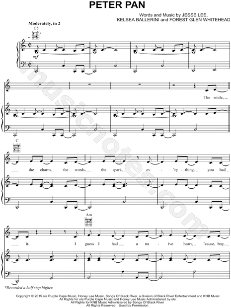 Kelsea Ballerini Peter  Pan  Sheet Music in C Major 