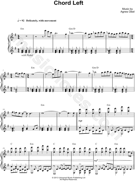 Print and download Chord Left sheet music by Agnes Obel arranged for Piano....