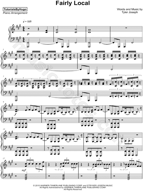 Tutorialsbyhugo Fairly Local Sheet Music Piano Solo In F Minor Download Print Sku Mn0167918 - 21 pilots heathens piano sheet for roblox