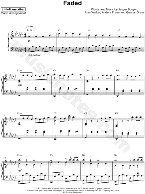 Littletranscriber Faded Sheet Music Piano Solo In Eb Minor Download Print Sku Mn