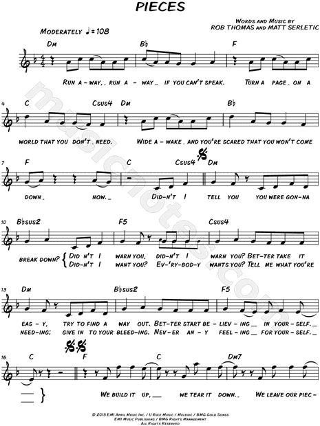 Print and download lead sheets for Pieces by Rob Thomas Includes complete l...