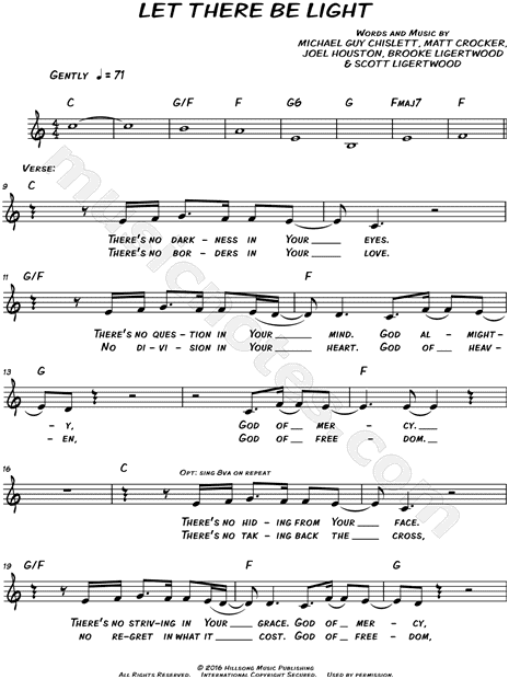 Hillsong Worship Let There Be Light Sheet Music Leadsheet In C