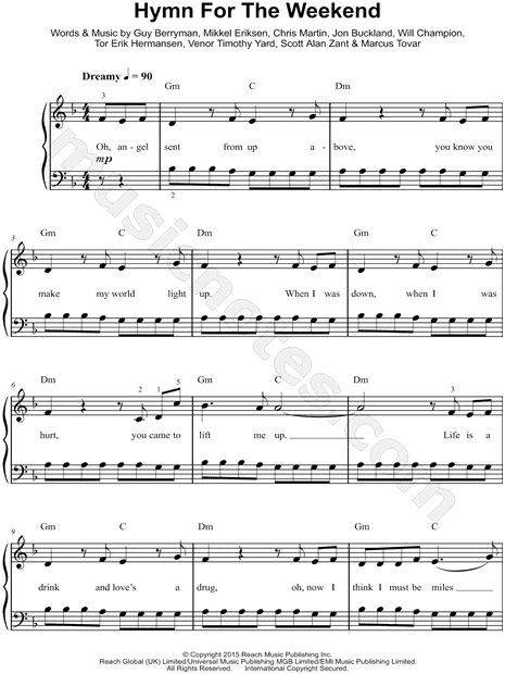Coldplay "Hymn for the Weekend" Sheet Music (Easy Piano) in D Minor