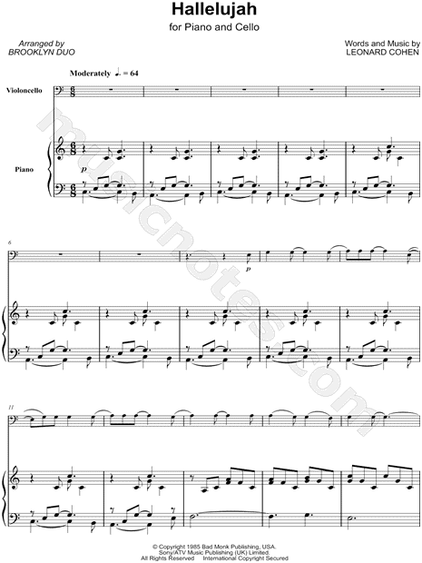 Brooklyn Duo Hallelujah Sheet Music In C Major Transposable Download Print Sku Mn