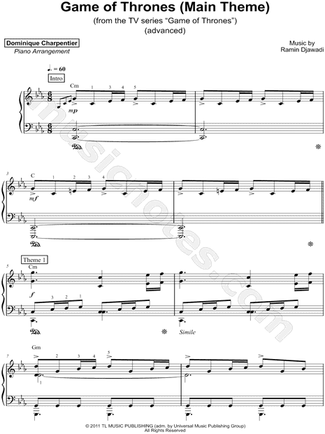 Dominique Charpentier Game Of Thrones Main Theme Sheet Music